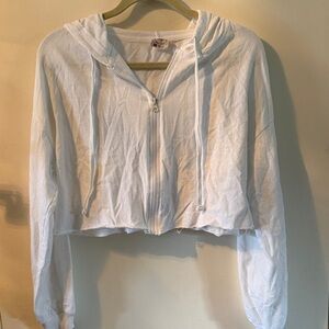 White Cropped Zip Hoodie - Women